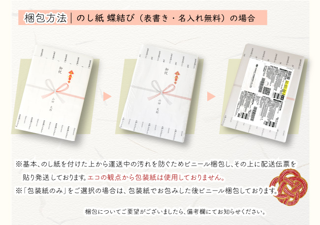 JAPAN X,ジャパンエックス,のし、ギフト対応について,梱包方法,基本のし紙を付けた上から運送中の汚れを防ぐためビニール梱包し、配達伝票を貼り発送しております。エコの観点から包装紙は使用しておりません。,包装紙のみをご選択の場合は、包装紙でお包みした後、ビニール梱包しております。,梱包についてご要望がございましたら備考欄にてお知らせください